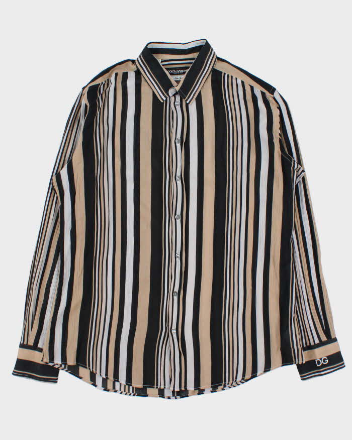 Vintage Y2K 00s Dolce &amp; Gabbana Striped Sheer Cotton Long Sleeve Shirt - L