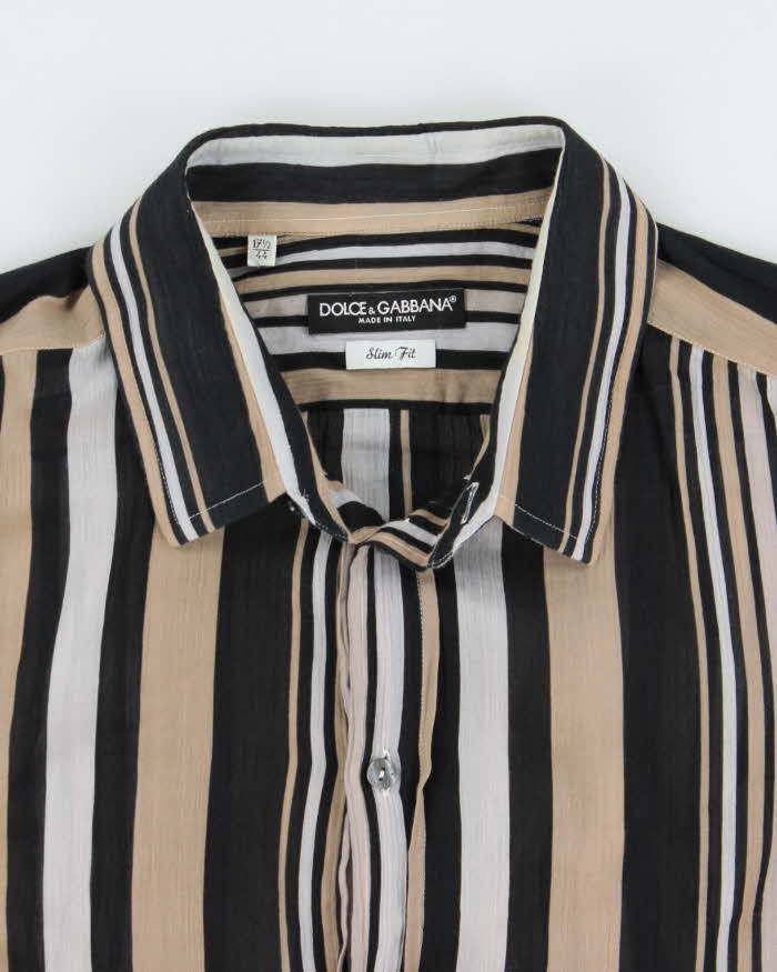 Vintage Y2K 00s Dolce &amp; Gabbana Striped Sheer Cotton Long Sleeve Shirt - L