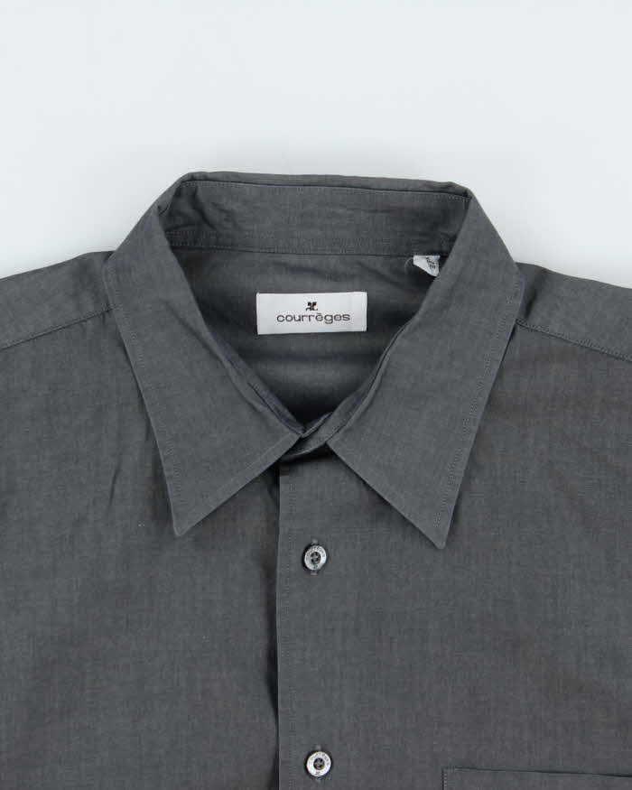 Vintage 1990s Courreges Grey Shimmer Long Sleeve Shirt - XL