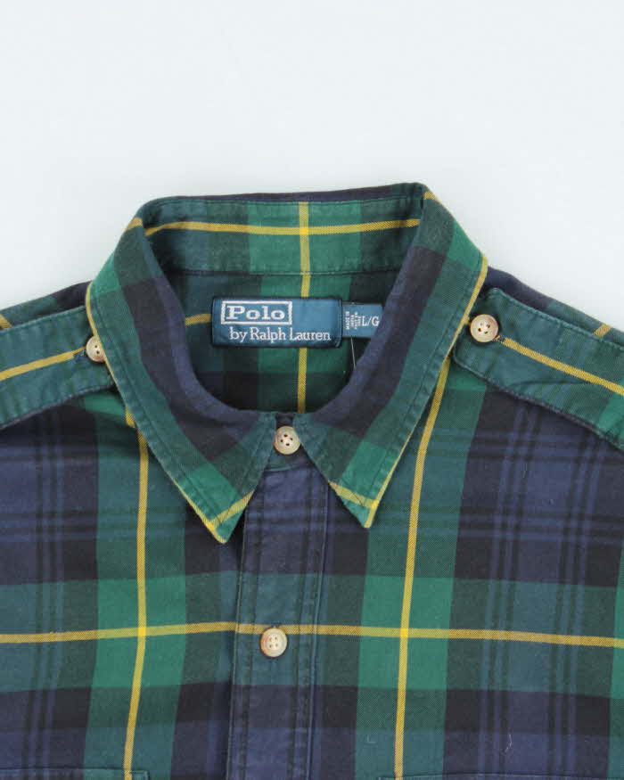 Vintage 00s Polo Ralph Lauren Tartan Long Sleeve Epaulette Flannel Shirt - L