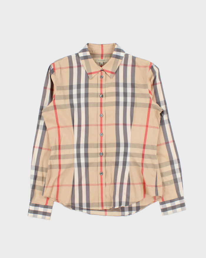 Vintage Y2K 00s Burberry Tan Nova-Check Fitted Long Sleeve Shirt - M