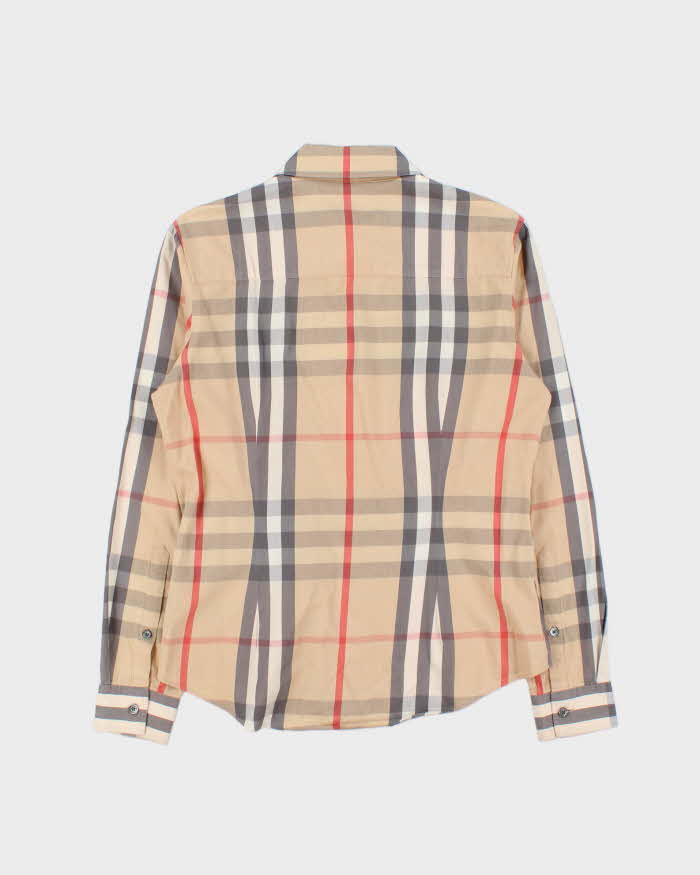Vintage Y2K 00s Burberry Tan Nova-Check Fitted Long Sleeve Shirt - M