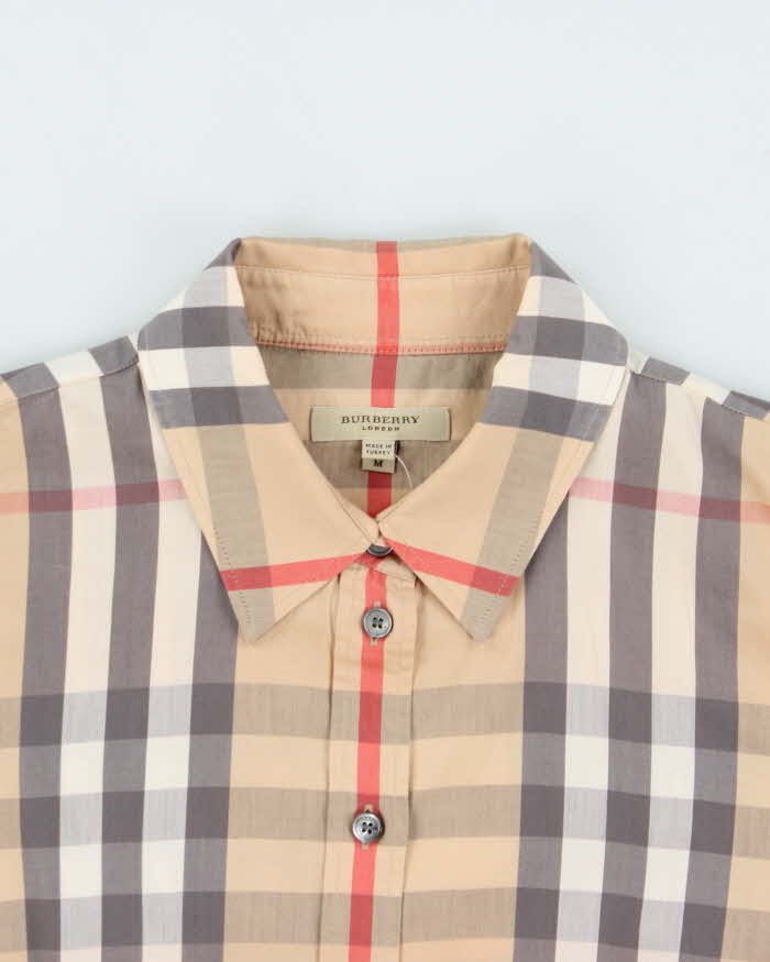 Vintage Y2K 00s Burberry Tan Nova-Check Fitted Long Sleeve Shirt - M