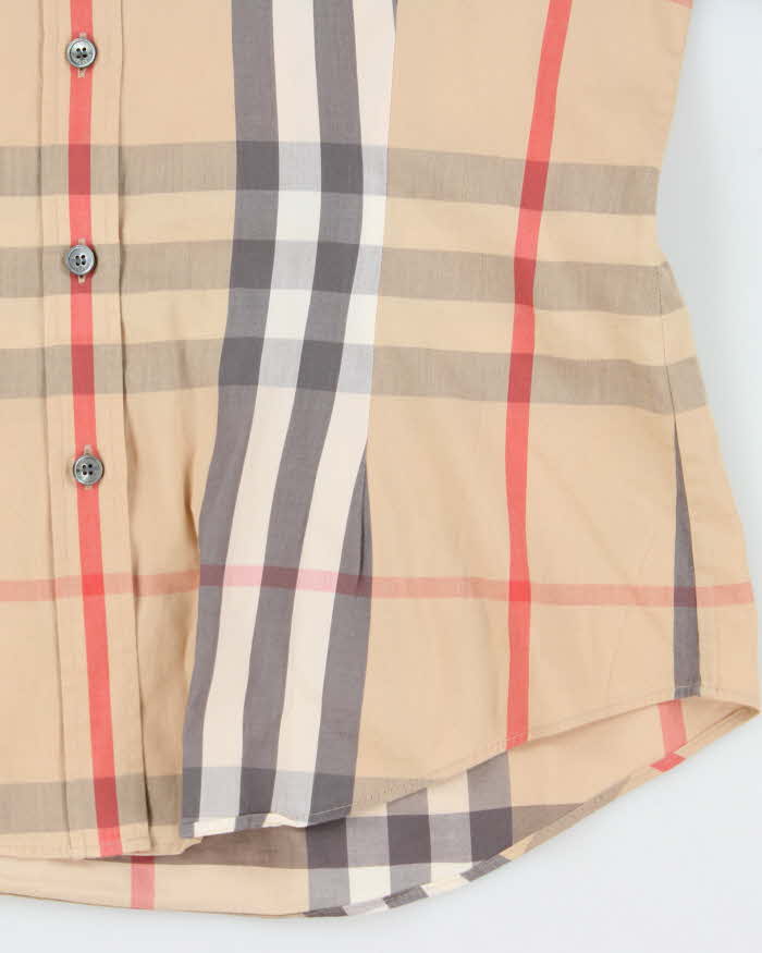 Vintage Y2K 00s Burberry Tan Nova-Check Fitted Long Sleeve Shirt - M