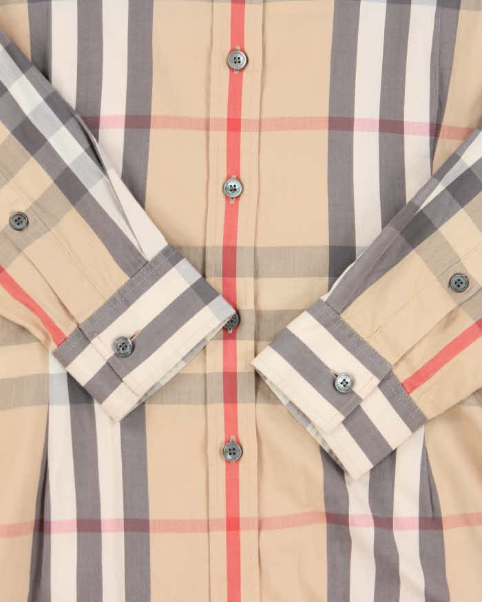 Vintage Y2K 00s Burberry Tan Nova-Check Fitted Long Sleeve Shirt - M