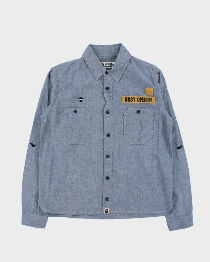 Vintage SS2011 A Bathing Ape Busy Opertr Chambray Long Sleeve Tactical Shirt - M