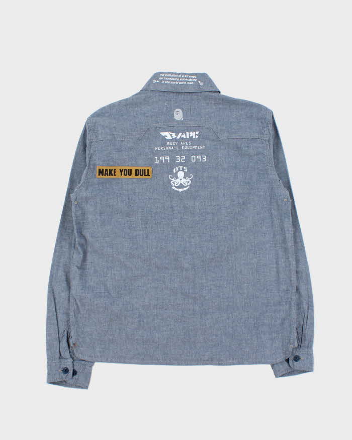Vintage SS2011 A Bathing Ape Busy Opertr Chambray Long Sleeve Tactical Shirt - M