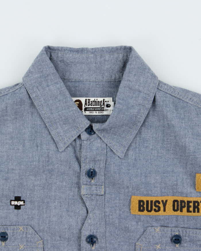 Vintage SS2011 A Bathing Ape Busy Opertr Chambray Long Sleeve Tactical Shirt - M