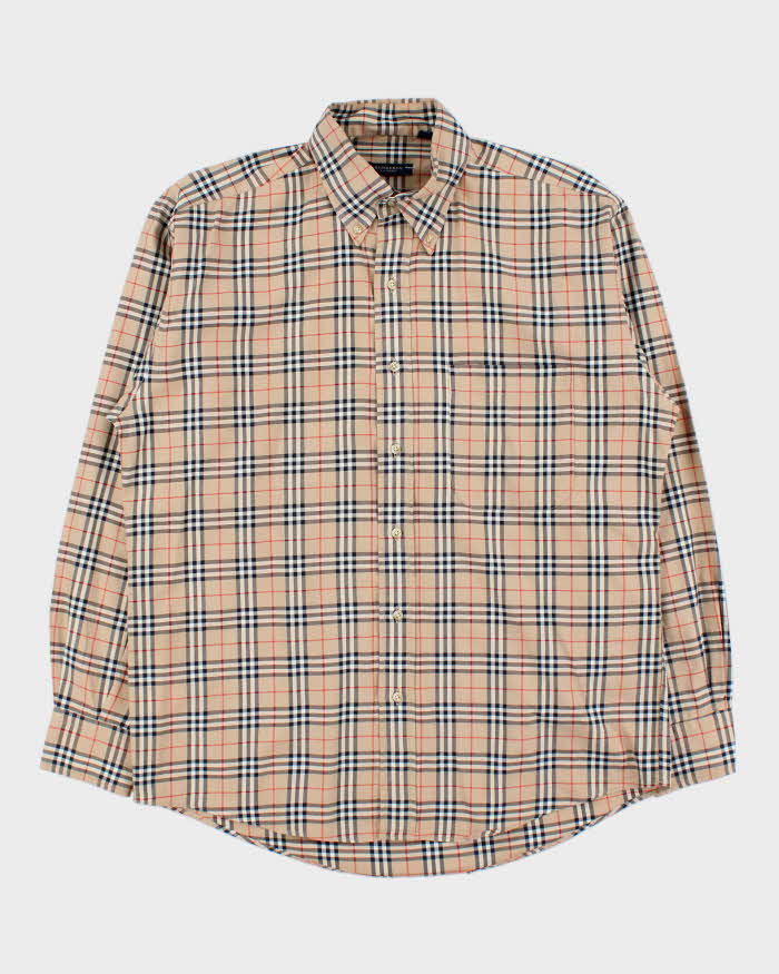 Vintage Y2K 00s Burberry Tan Nova Check Oversized Long Sleeve Shirt - M