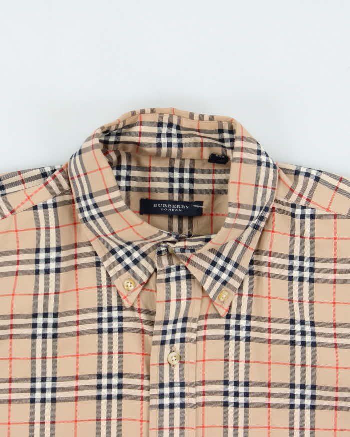 Vintage Y2K 00s Burberry Tan Nova Check Oversized Long Sleeve Shirt - M