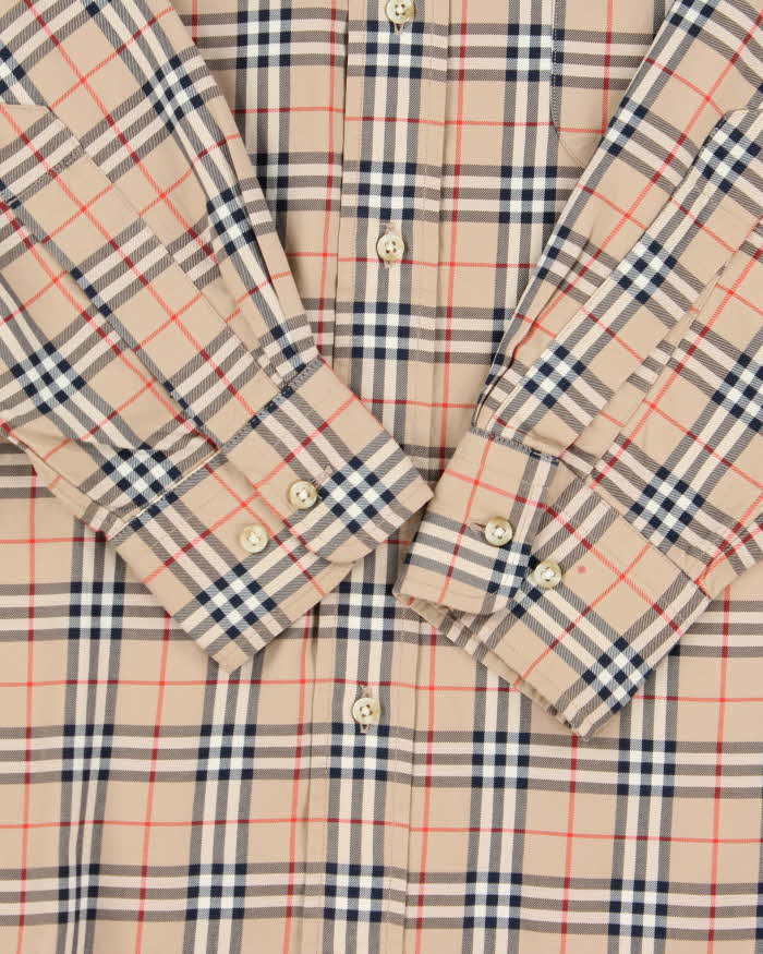 Vintage Y2K 00s Burberry Tan Nova Check Oversized Long Sleeve Shirt - M