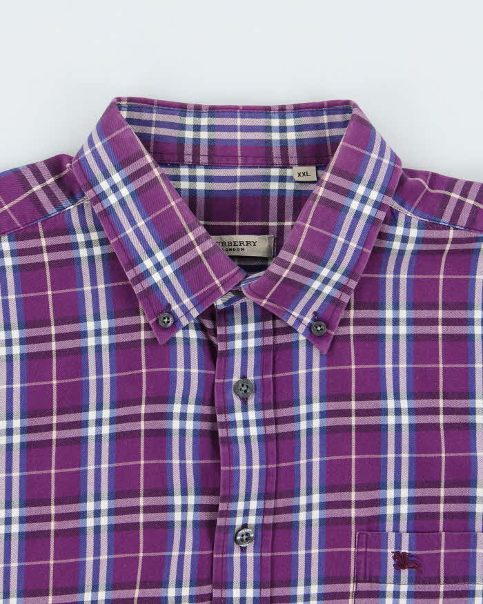 Vintage Y2K 00s Burberry Purple Nova Check Long Sleeve Shirt - XXL