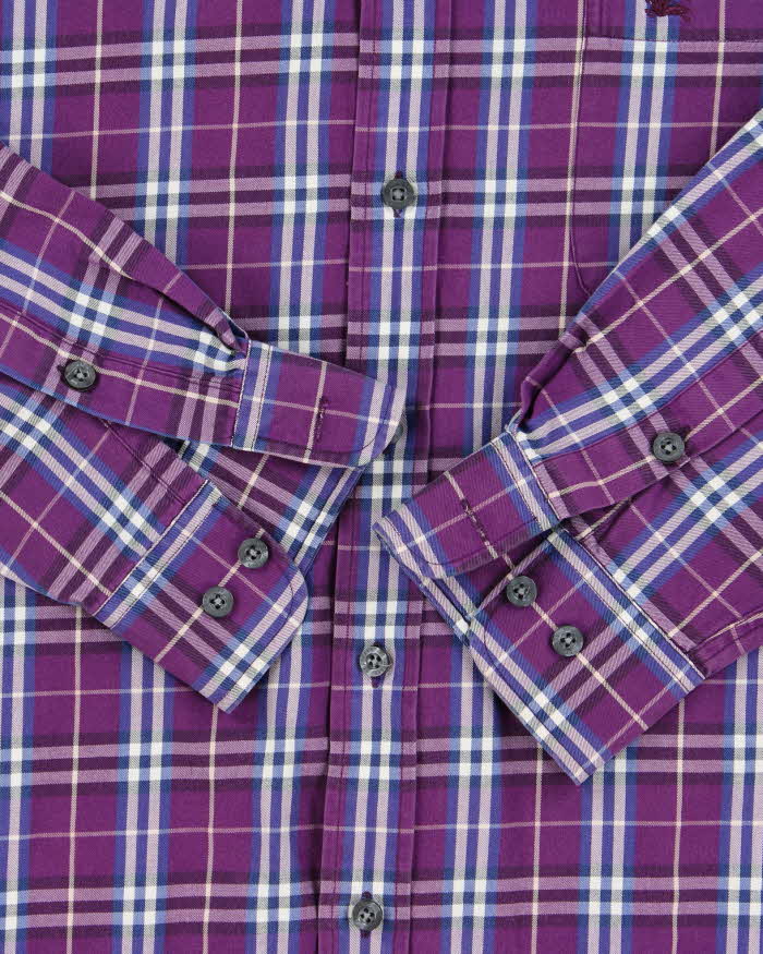 Vintage Y2K 00s Burberry Purple Nova Check Long Sleeve Shirt - XXL