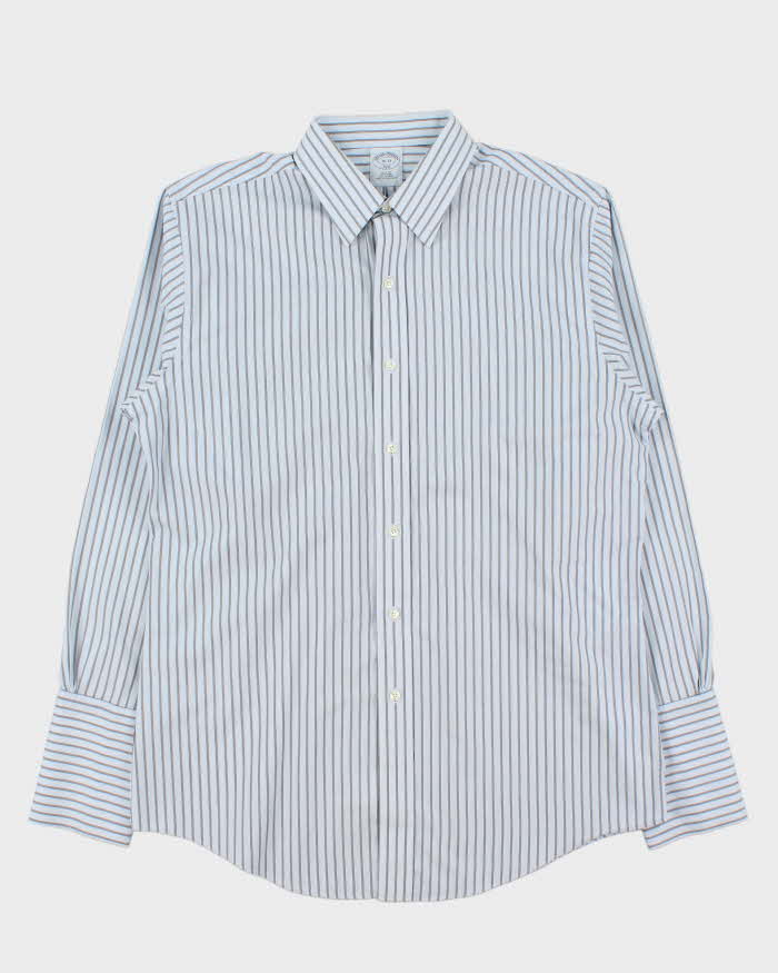 Vintage Brooks Brothers Sky Blue Striped Long Sleeve Slim Fit Dress Shirt - L