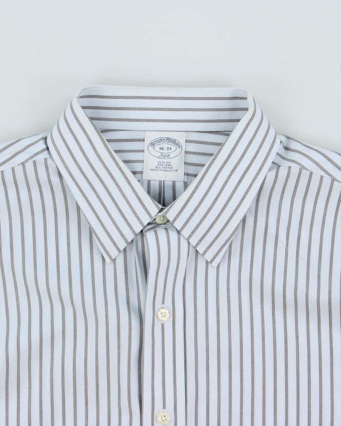Vintage Brooks Brothers Sky Blue Striped Long Sleeve Slim Fit Dress Shirt - L