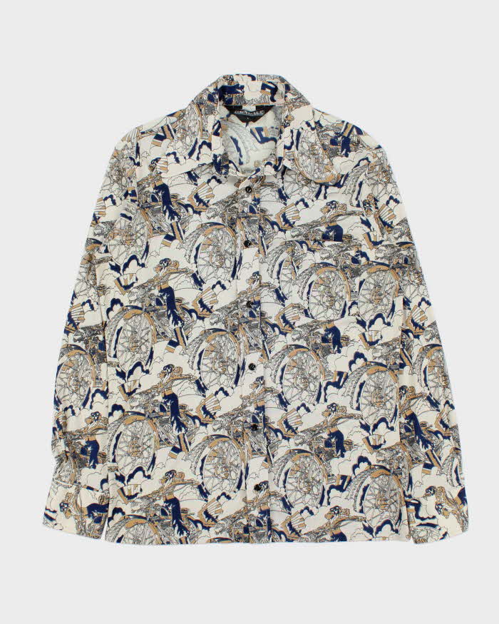 Vintage 1970s Rendale Motorcycle Print Long Sleeve Shirt - L