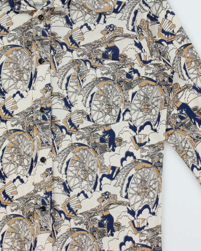 Vintage 1970s Rendale Motorcycle Print Long Sleeve Shirt - L