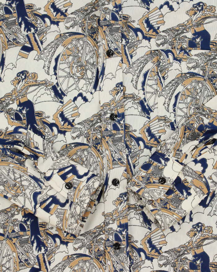 Vintage 1970s Rendale Motorcycle Print Long Sleeve Shirt - L