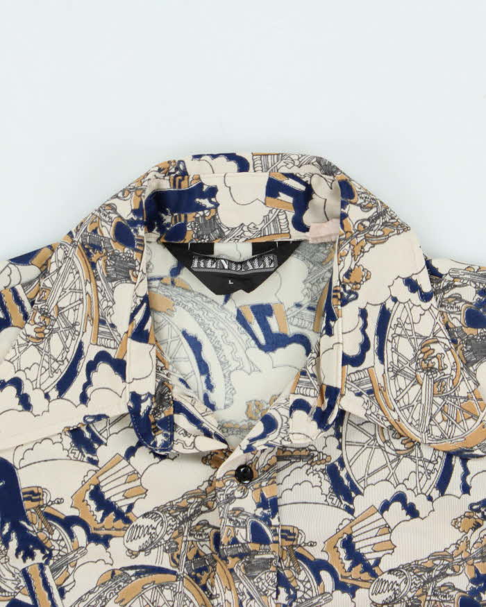 Vintage 1970s Rendale Motorcycle Print Long Sleeve Shirt - L