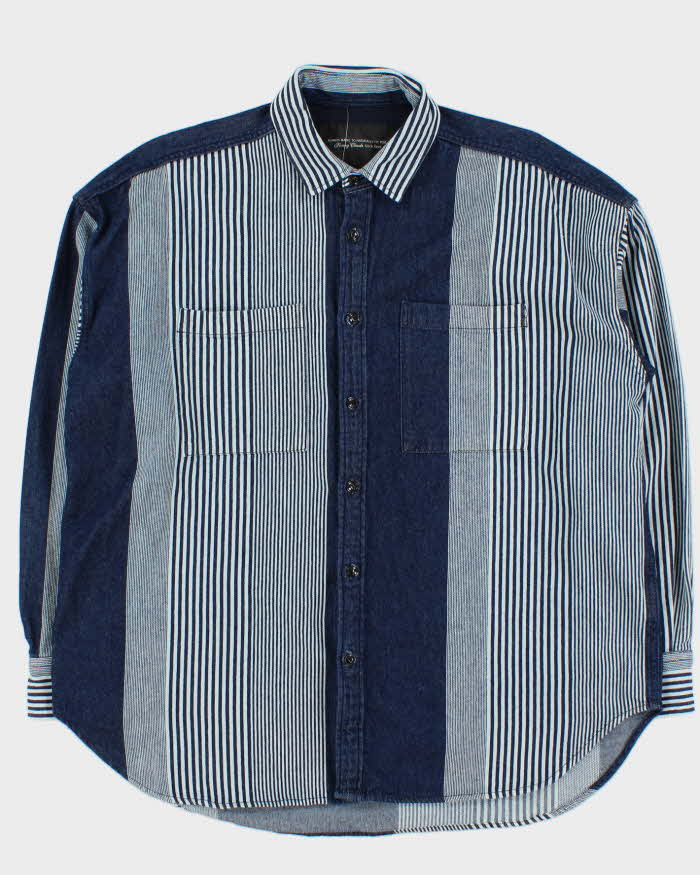 Vintage Sunny Clouds Japanese Indigo Denim Striped Long Sleeve Shirt - M