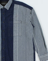Vintage Sunny Clouds Japanese Indigo Denim Striped Long Sleeve Shirt - M