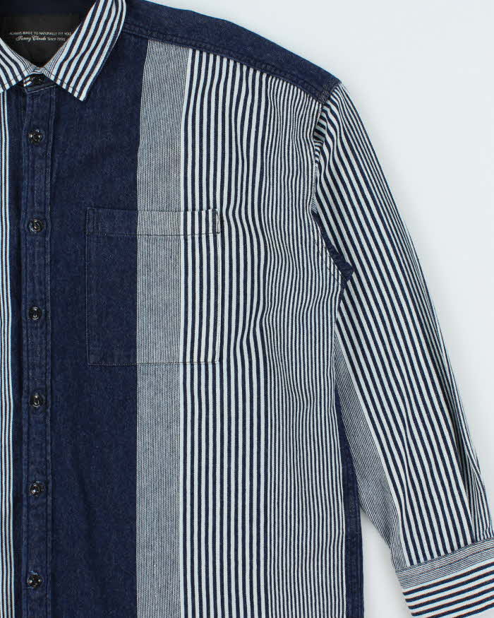 Vintage Sunny Clouds Japanese Indigo Denim Striped Long Sleeve Shirt - M