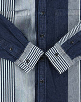 Vintage Sunny Clouds Japanese Indigo Denim Striped Long Sleeve Shirt - M