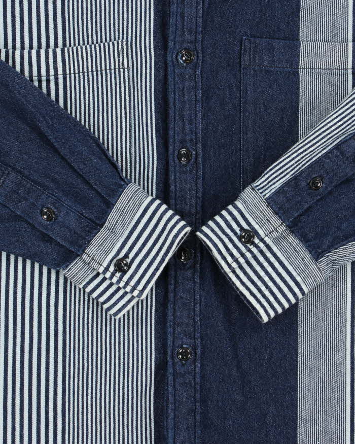 Vintage Sunny Clouds Japanese Indigo Denim Striped Long Sleeve Shirt - M