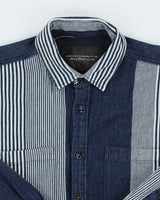 Vintage Sunny Clouds Japanese Indigo Denim Striped Long Sleeve Shirt - M