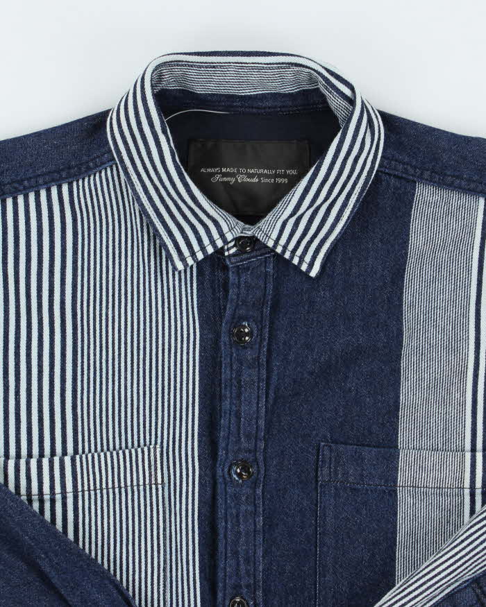 Vintage Sunny Clouds Japanese Indigo Denim Striped Long Sleeve Shirt - M
