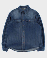 Vintage 1990s Striped Heavyweight Denim Long Sleeve Shirt - L