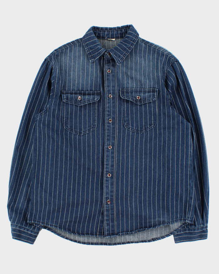 Vintage 1990s Striped Heavyweight Denim Long Sleeve Shirt - L