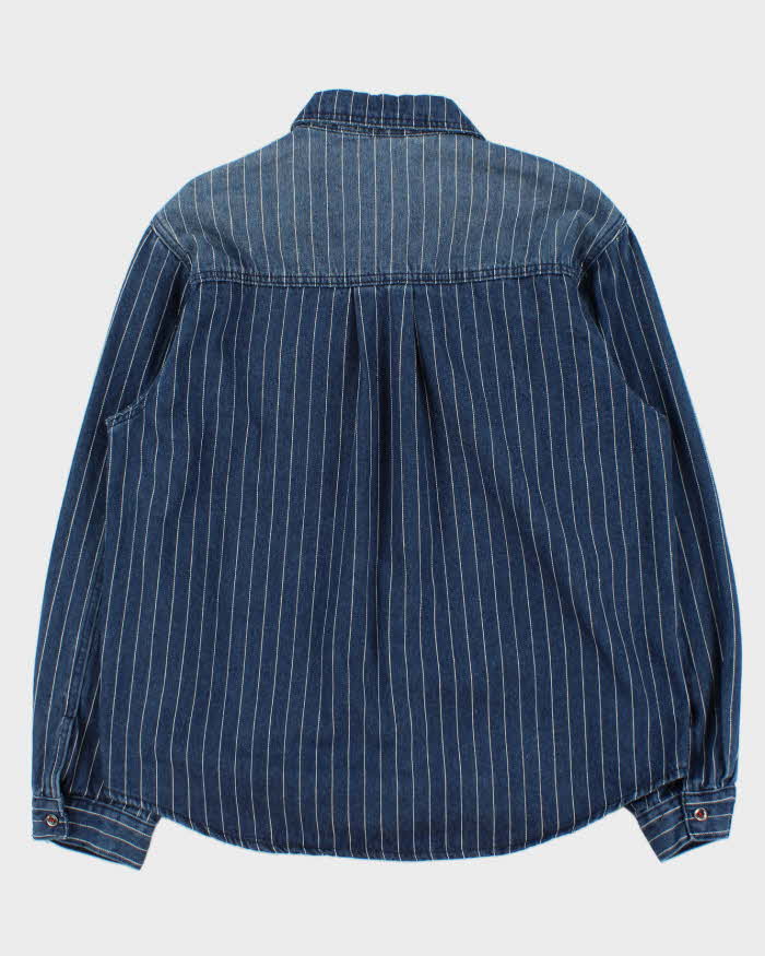 Vintage 1990s Striped Heavyweight Denim Long Sleeve Shirt - L