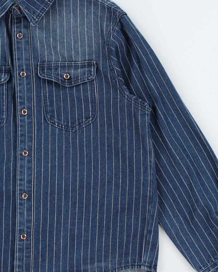 Vintage 1990s Striped Heavyweight Denim Long Sleeve Shirt - L