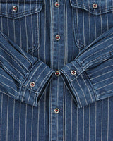 Vintage 1990s Striped Heavyweight Denim Long Sleeve Shirt - L
