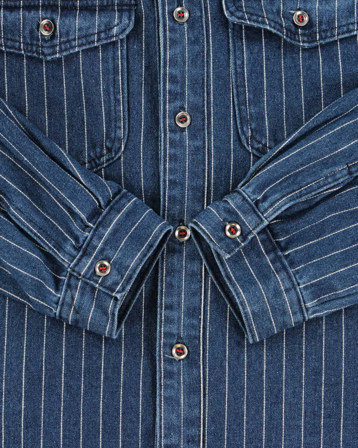 Vintage 1990s Striped Heavyweight Denim Long Sleeve Shirt - L