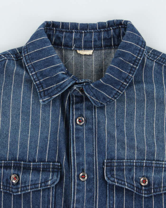 Vintage 1990s Striped Heavyweight Denim Long Sleeve Shirt - L