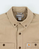 Vintage Carhartt Camel Relaxed Fit Long Sleeve Workwear Shirt - S
