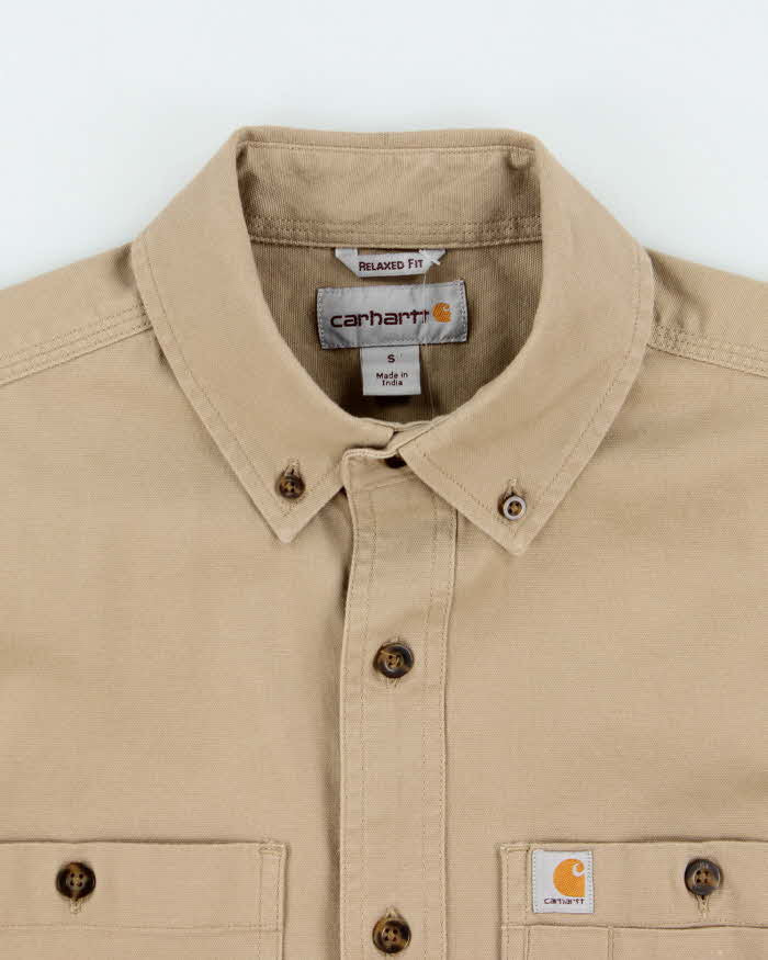 Vintage Carhartt Camel Relaxed Fit Long Sleeve Workwear Shirt - S