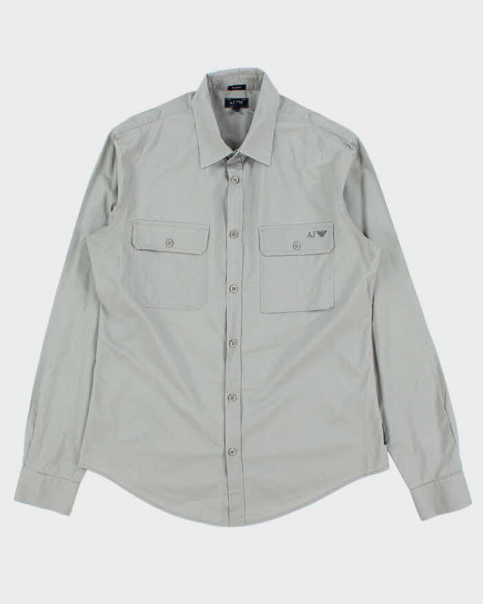 Vintage Y2K 00s Armani Jeans Spell Out Long Sleeve Wokwear Shirt - M