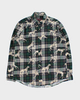Vintage 1990s Boston Prepatory Co. Tartan Dalmatian Long Sleeve Flannel Shirt - M
