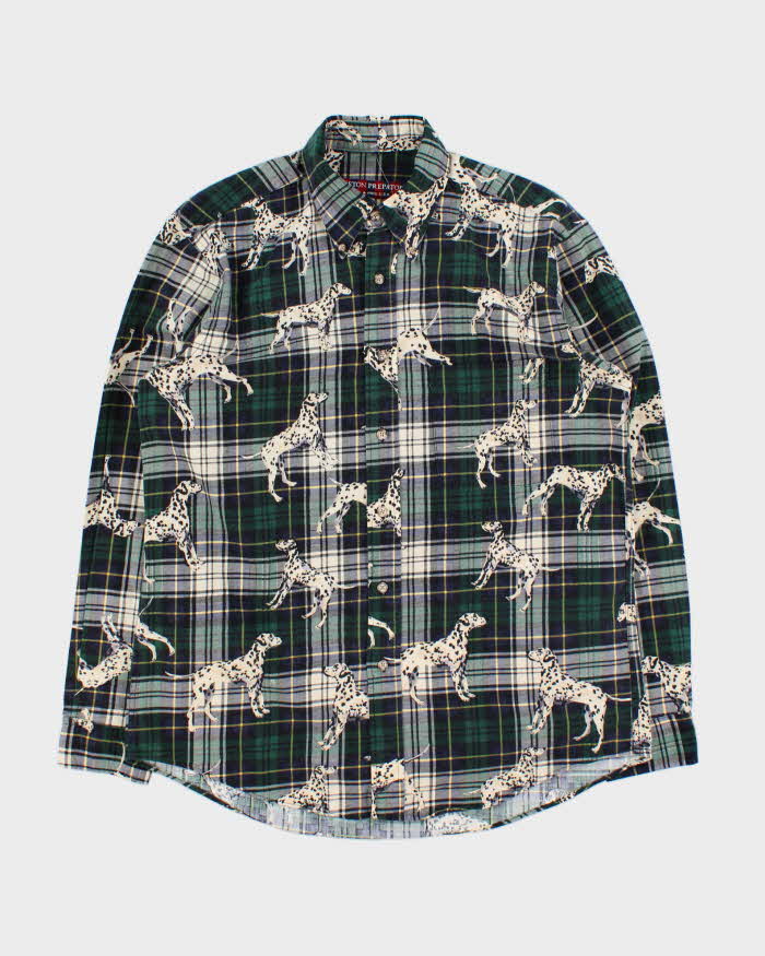 Vintage 1990s Boston Prepatory Co. Tartan Dalmatian Long Sleeve Flannel Shirt - M