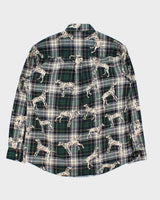 Vintage 1990s Boston Prepatory Co. Tartan Dalmatian Long Sleeve Flannel Shirt - M