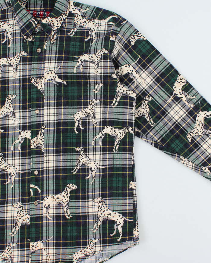 Vintage 1990s Boston Prepatory Co. Tartan Dalmatian Long Sleeve Flannel Shirt - M