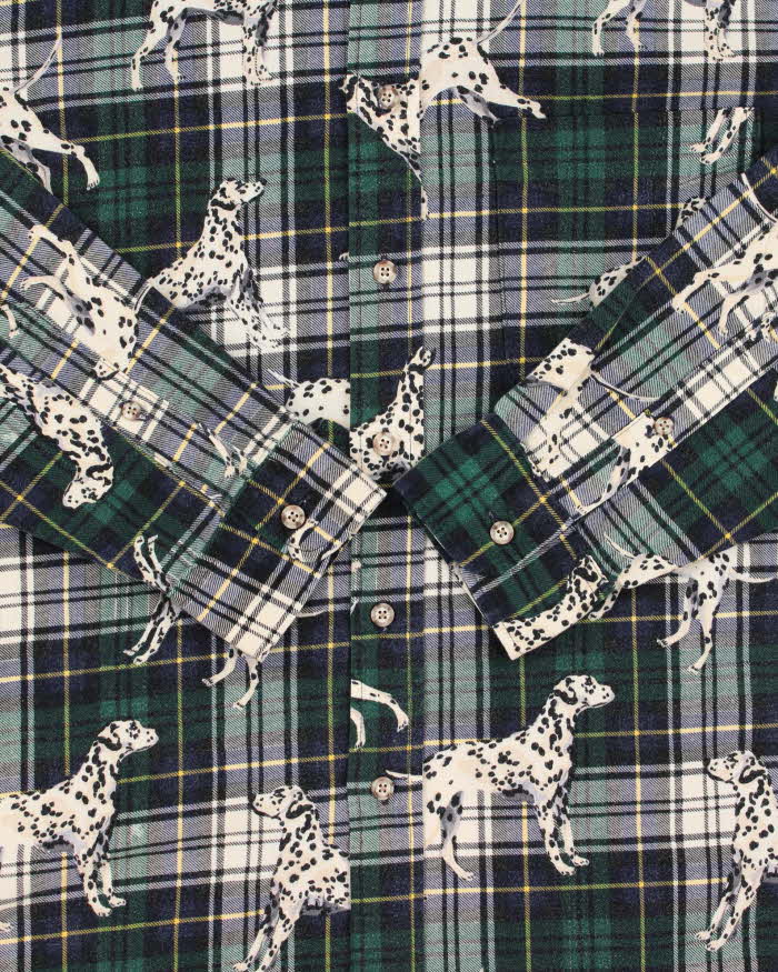 Vintage 1990s Boston Prepatory Co. Tartan Dalmatian Long Sleeve Flannel Shirt - M