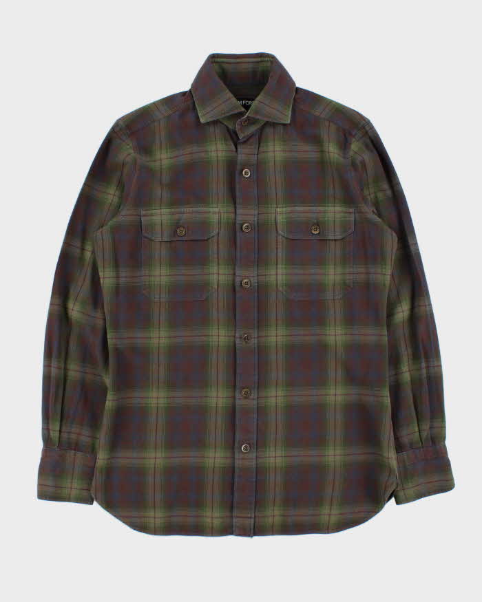 Tom Ford Plaid Cotton Western Long Sleeve Flannel Shirt - M