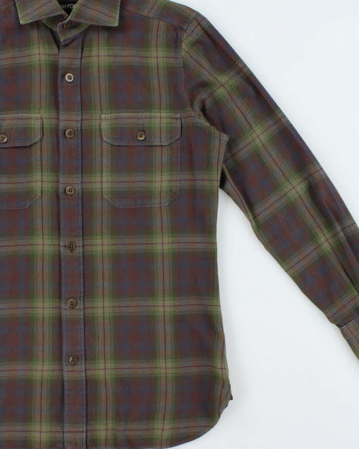 Tom Ford Plaid Cotton Western Long Sleeve Flannel Shirt - M