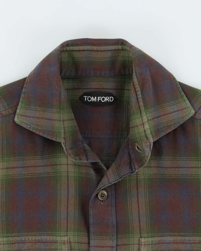 Tom Ford Plaid Cotton Western Long Sleeve Flannel Shirt - M
