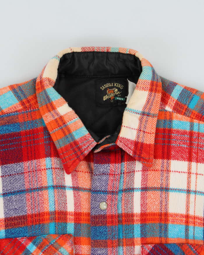 Vintage 1980s Saddle King Quilt Lined Western Snap Button Long Sleeve Flannel Shirt - L