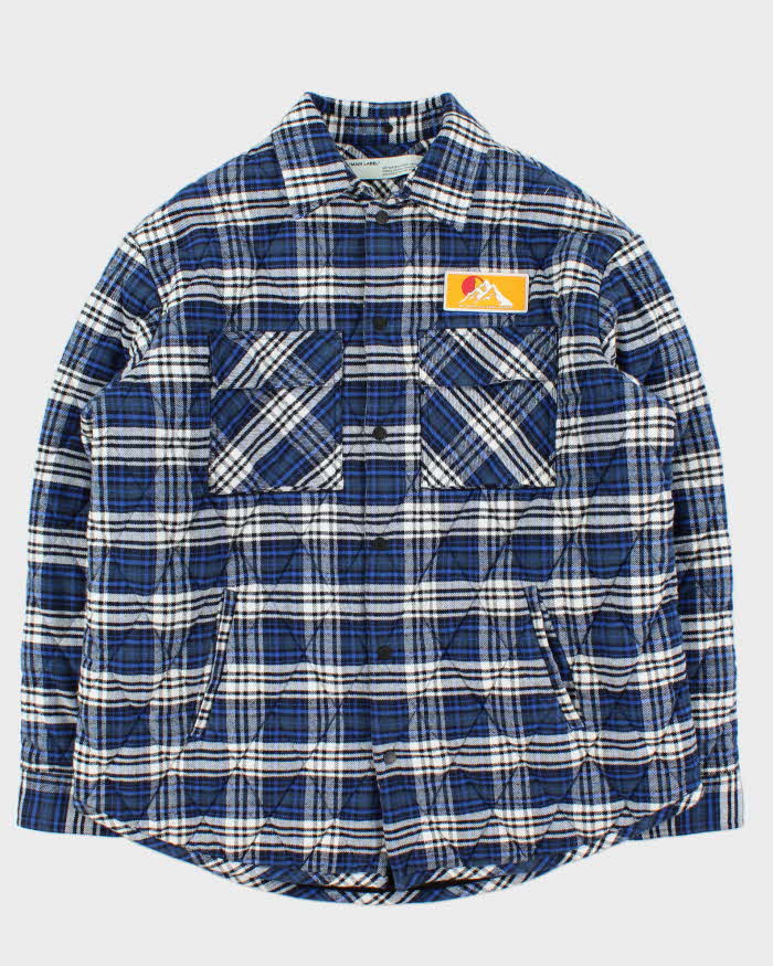 FW2019 Off-White Quilt Lined Heavyweight Oversized Plaid Snap Button Flannel Over Shirt - M